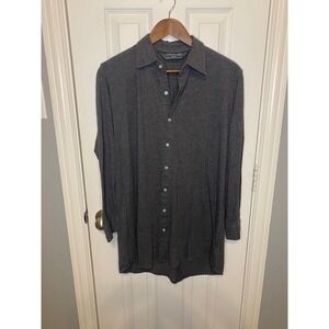 Norma Kamala Women's Medium Dark Grey Heather Long Sleeve Button Up Shirt ‎ Soft